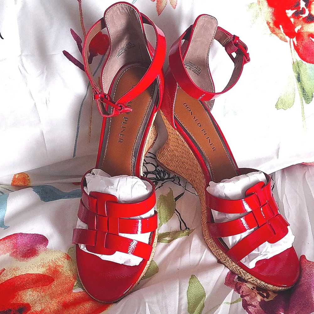 DONALD J PLINER ESPEDRILLE WEDGE SANDALS *🍅RED/NWOB - Picture 3 of 17
